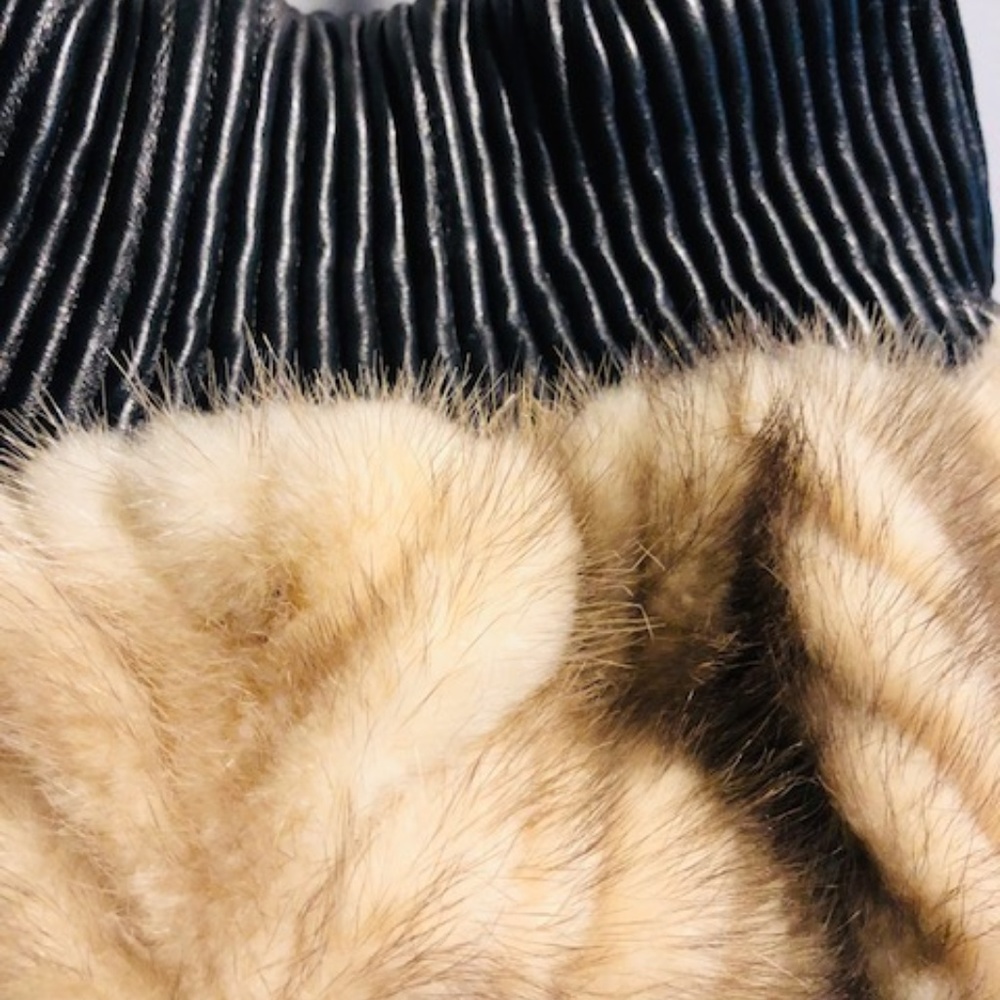 Mink Handbag with Leather Straps and Trim